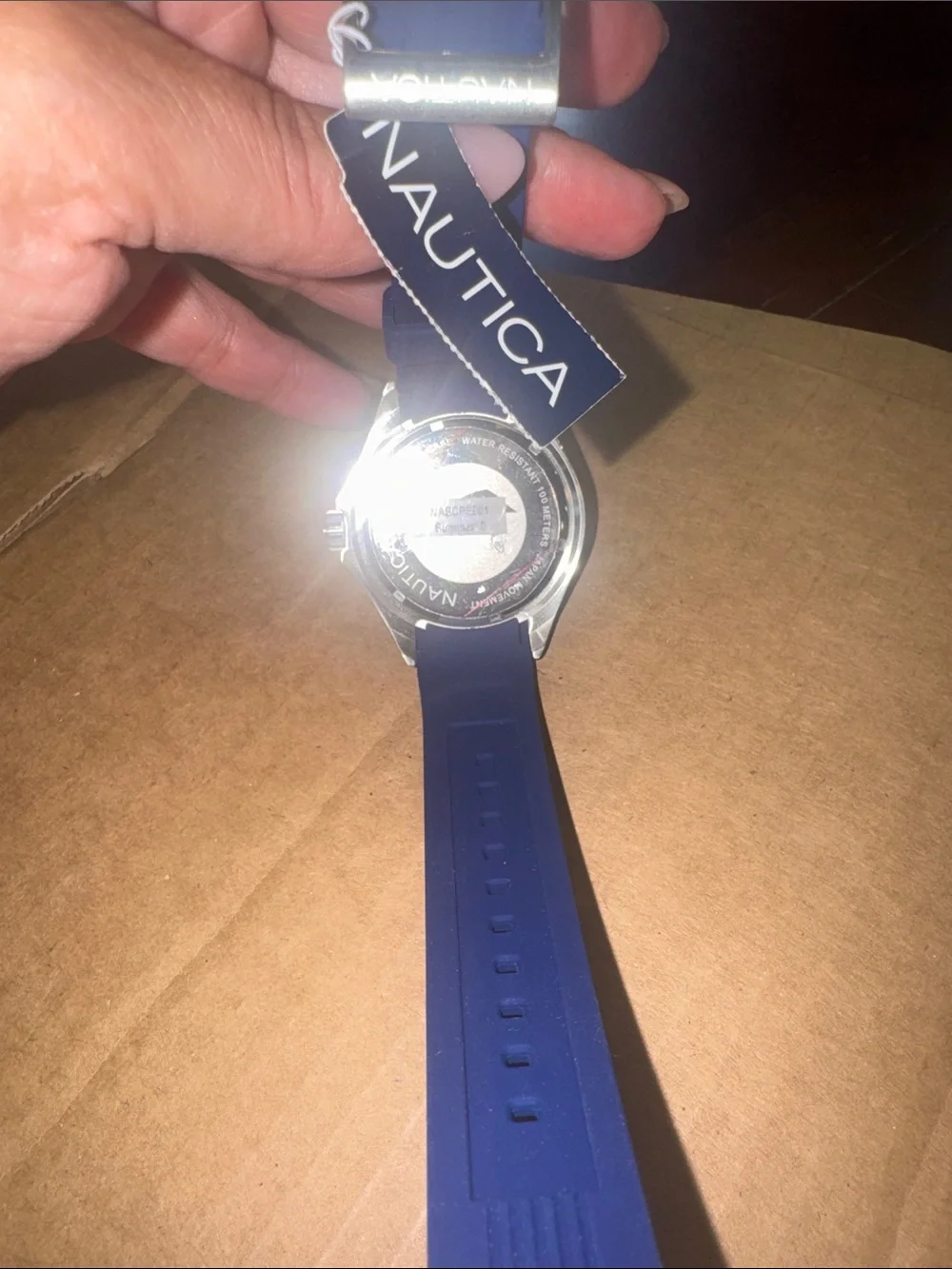 Nautica Blue Silicone Dive Watch with Red Accents
